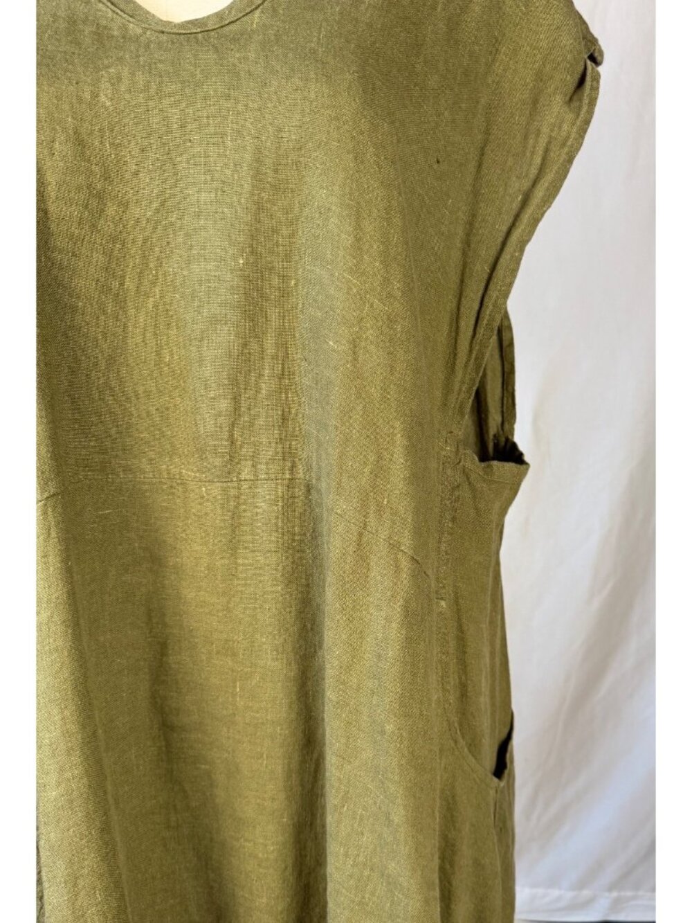 Flax Jeanne Engelhart Olive Green Linen Maxi Dress Large Lagenlook Minimalist - Picture 4 of 13